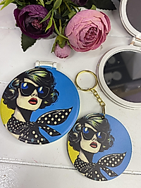 Pop Art Desen Kadın Ayna Anahtarlık Seti
