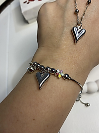 BAYAN ŞIK KALP KOLYE VE BİLEKLİK TAKI SETİ