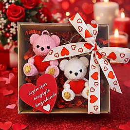 Sevgililer Günü Özel 2 Li Kalpli Ayıcık Hediye Seti