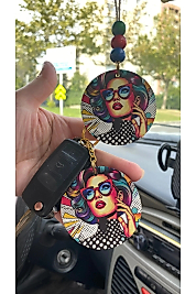 Pop Art Desen Kadın Dikiz Aynası Süsü Anahtarlık Seti