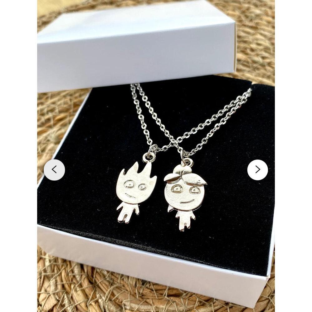 ATEŞ VE SU GÜMÜŞ RENK İKİLİ  KOLYE