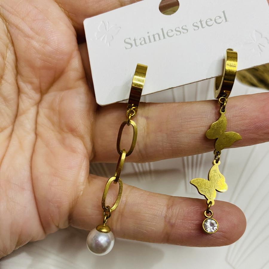 BAYAN ÇELİK ŞIK KELEBEK İNCİ DETAYLI KÜPE