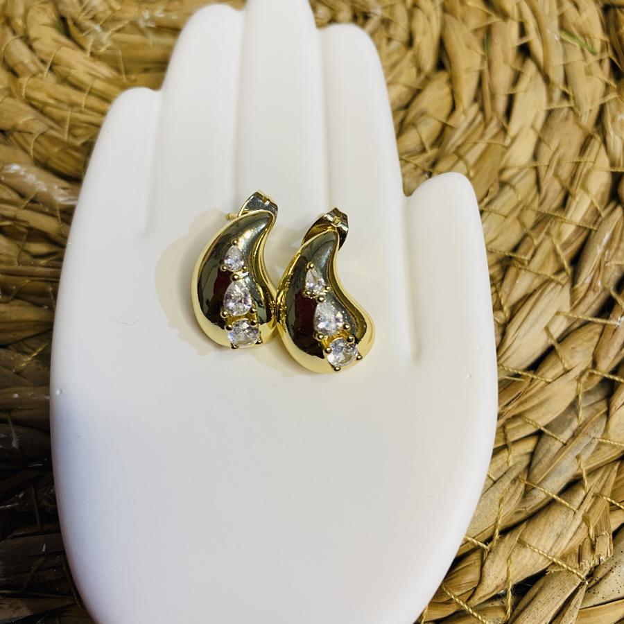 BAYAN ALTIN KAPLAMA TAŞLI MİNİ DAMLA KÜPE