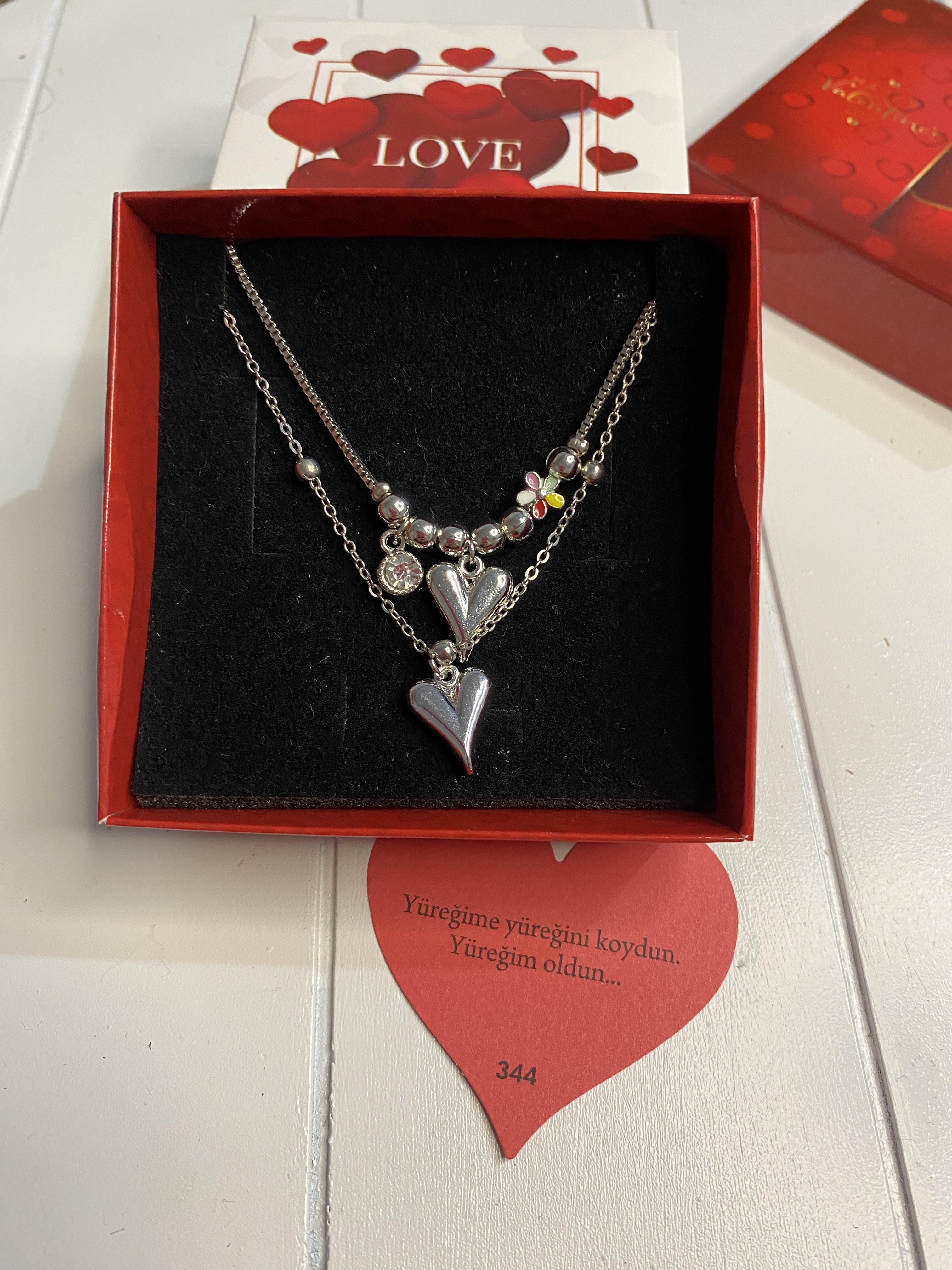 BAYAN ŞIK KALP KOLYE VE BİLEKLİK TAKI SETİ