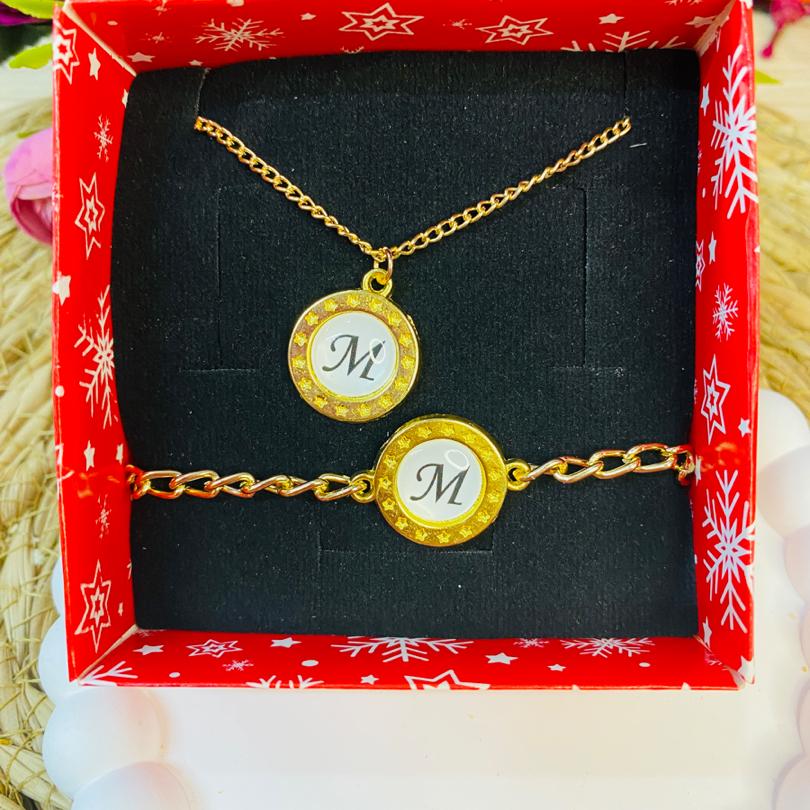 BAYAN BİJUTERİ HARF KOLYE VE BİLEKLİK SET