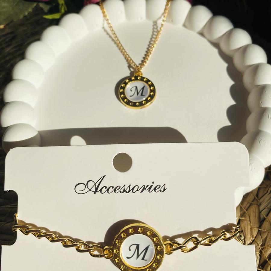 BAYAN BİJUTERİ HARF KOLYE VE BİLEKLİK SET