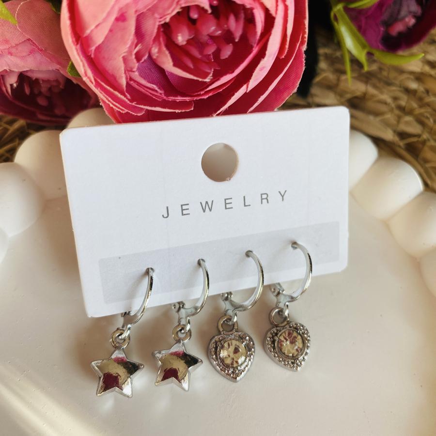 KALP VE YILDIZ DETAYLI İKİLİ KÜPE