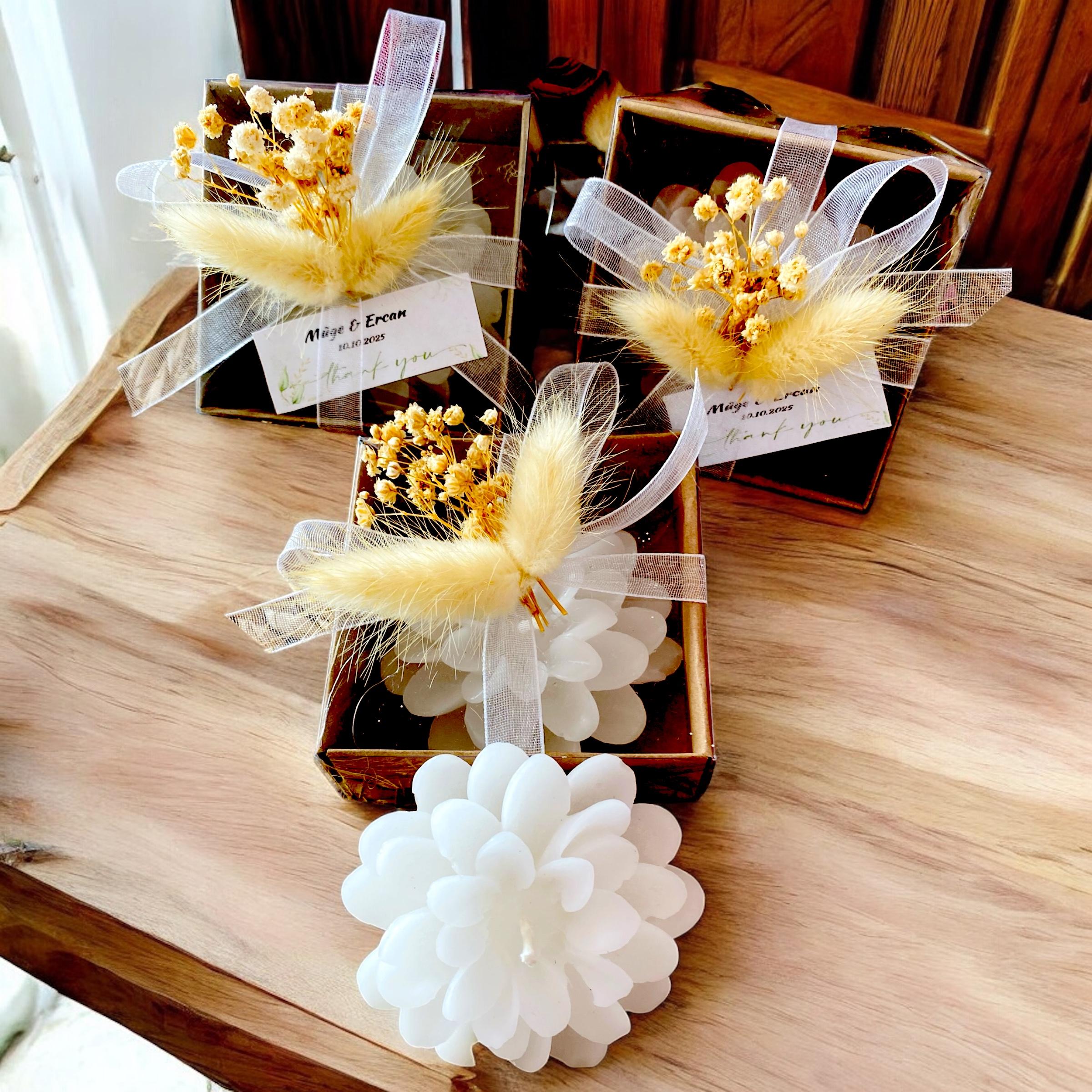 BEYAZ LOTUS MUM ÖZEL KUTULU SÜSLENMİŞ 25 ADET