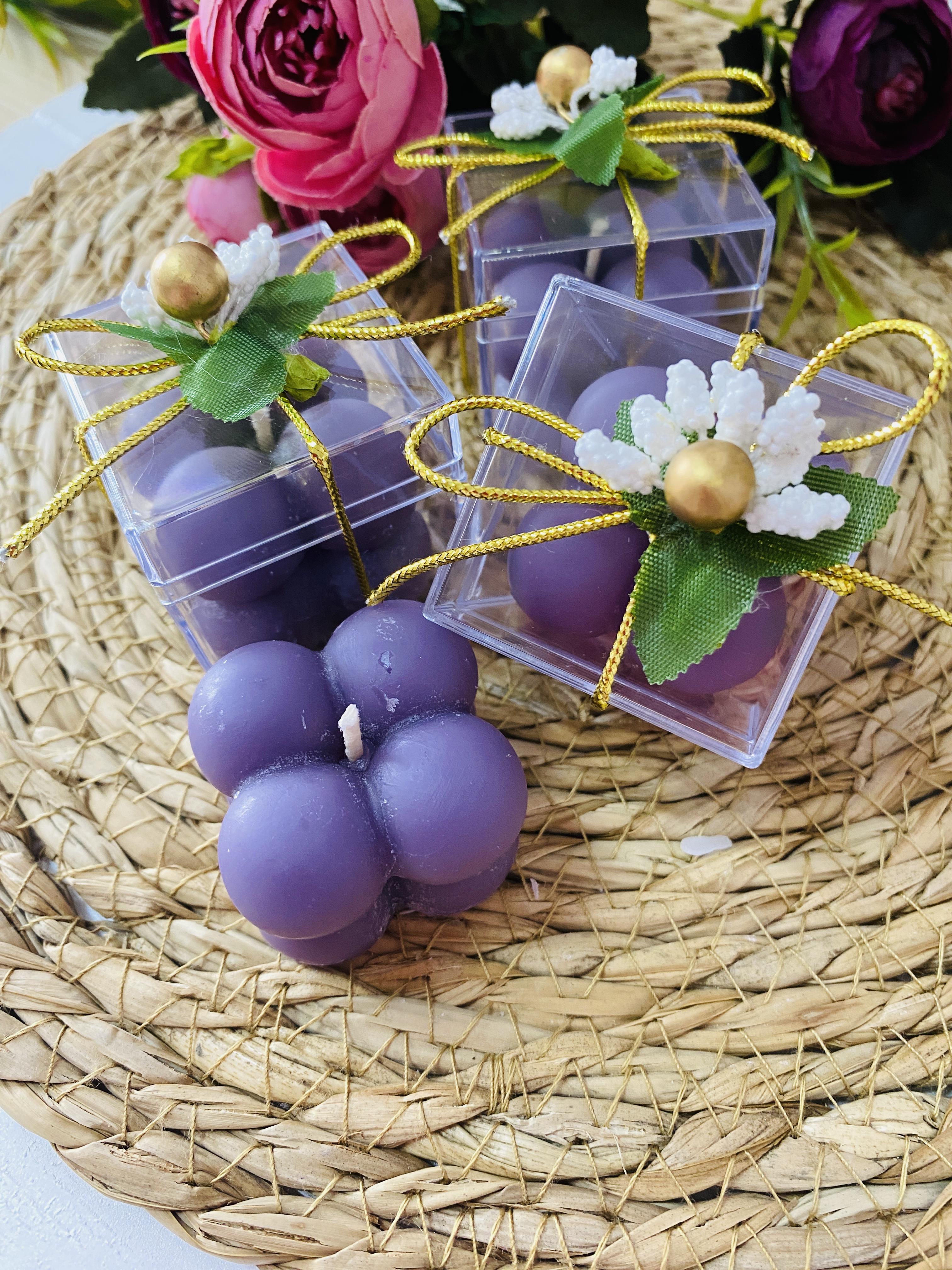 NİŞAN NİKAH DOĞUM GÜNÜ HEDİYELİK MOR BUBBLE MUM 25 ADET