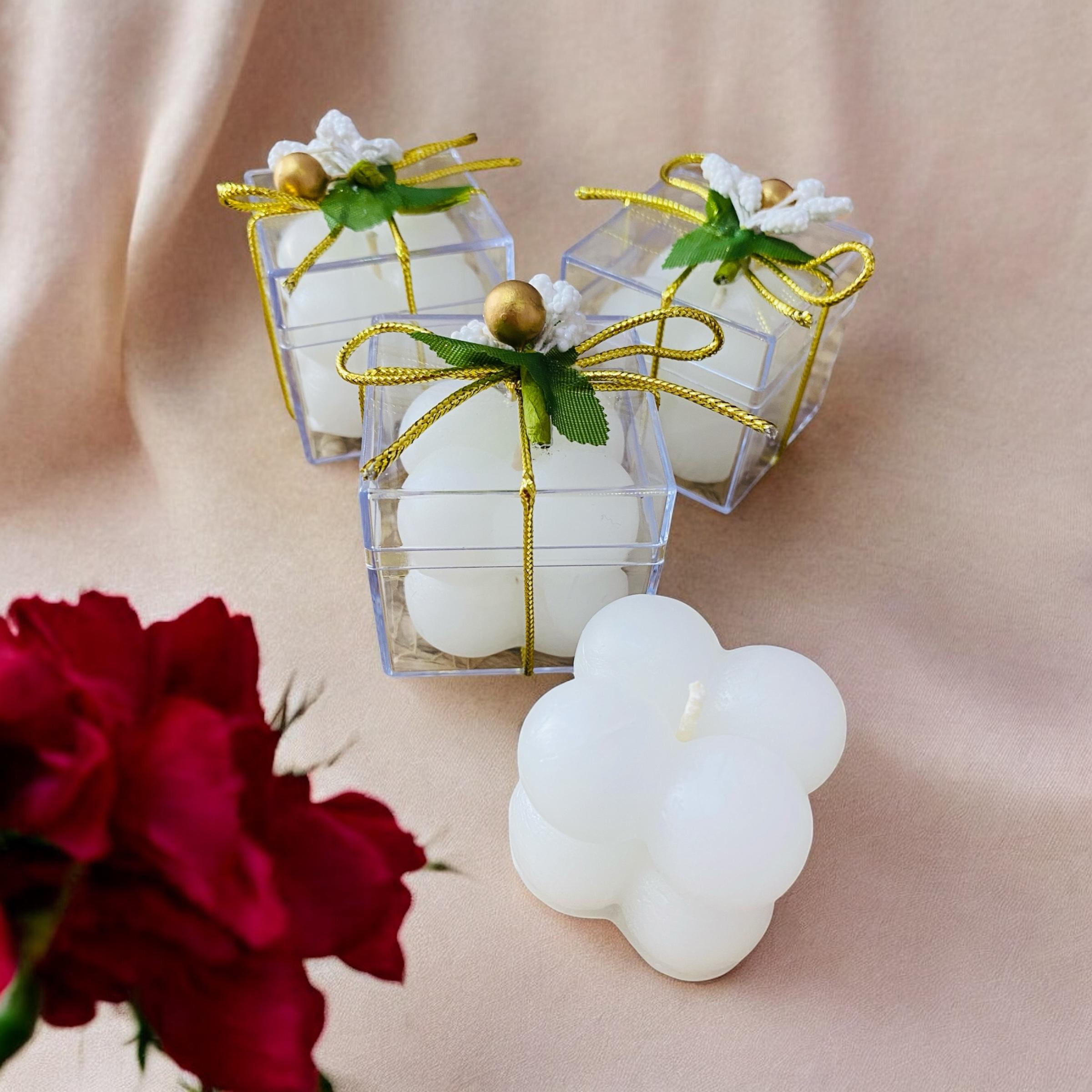 GOLD SÜSLEMELİ BEYAZ BUBBLE HEDİYELİK MUM 25 ADET