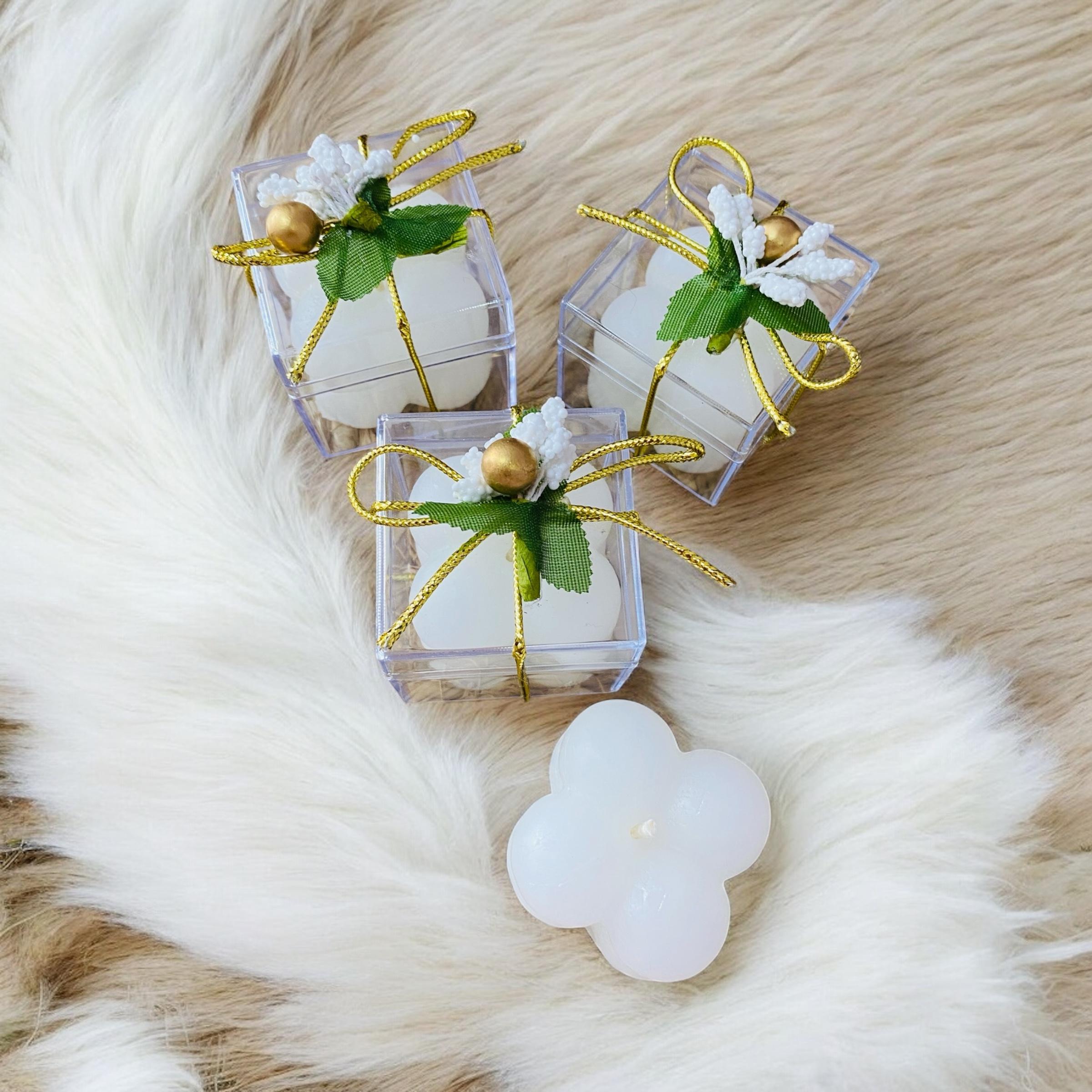 GOLD SÜSLEMELİ BEYAZ BUBBLE HEDİYELİK MUM 25 ADET