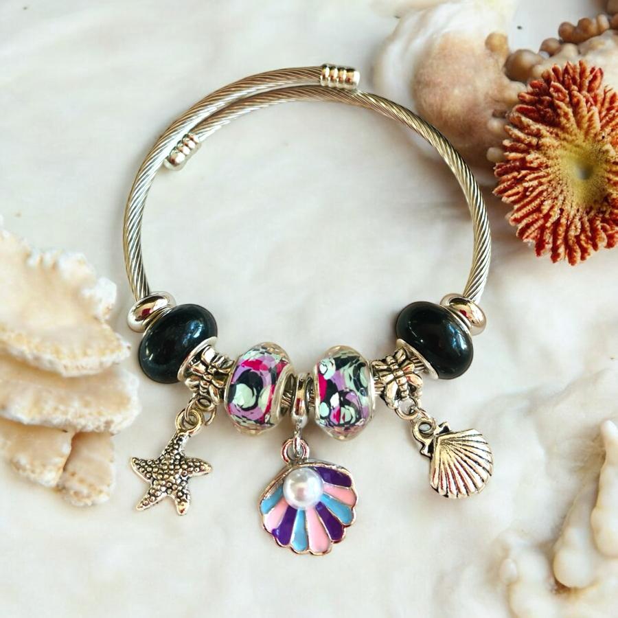 SİYAH DENİZ TEMALI CHARM BAYAN ÇELİK BİLEKLİK