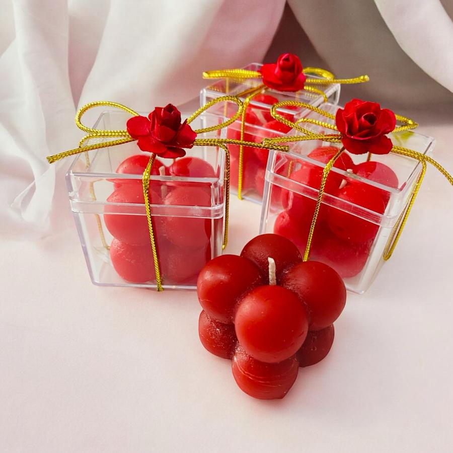 KIRMIZI GÜL DETAYLI SÜSLENMİŞ 25 ADET BUBBLE MUM