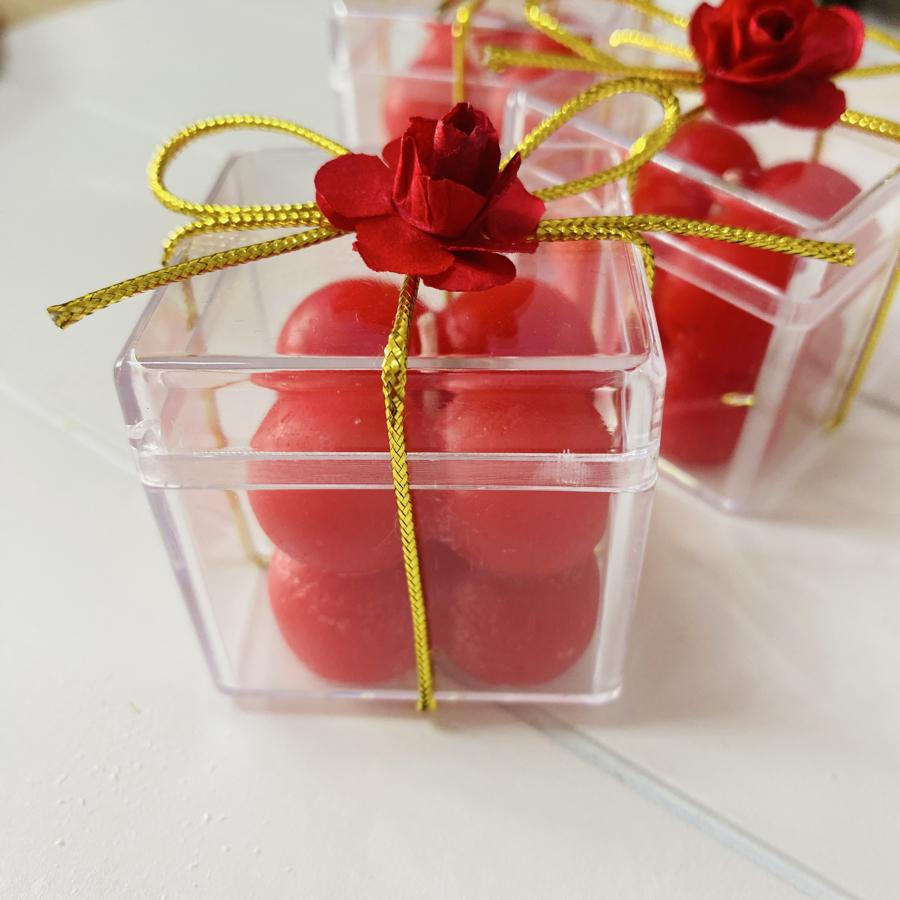 KIRMIZI GÜL DETAYLI SÜSLENMİŞ 25 ADET BUBBLE MUM