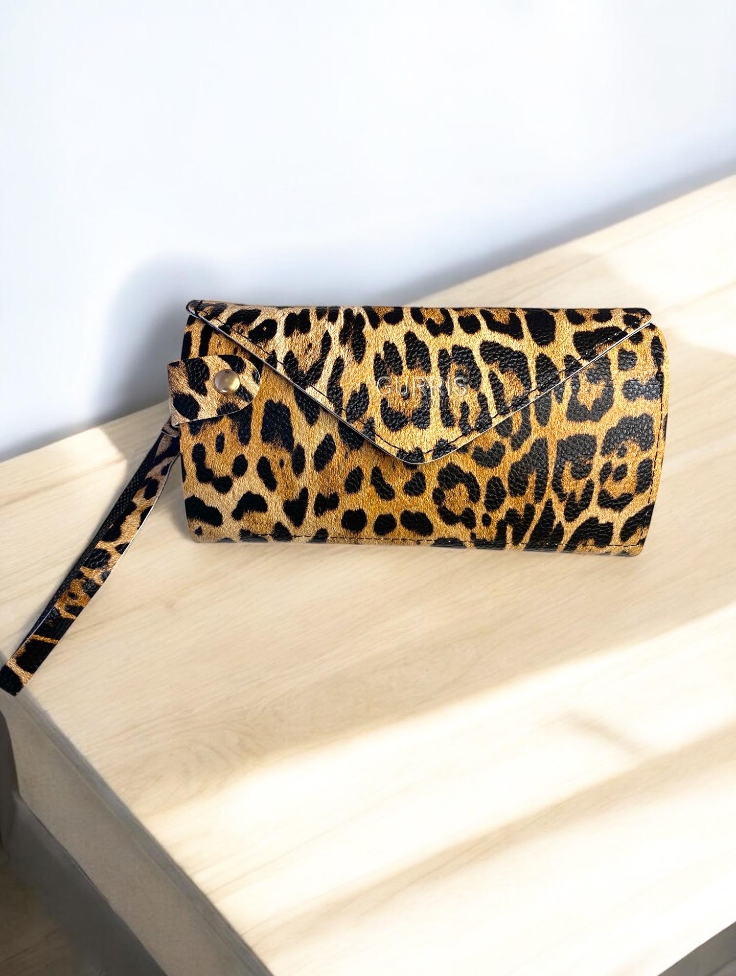 Kadın Leopar Desen El Bantlı Paraportföy Cüzdan