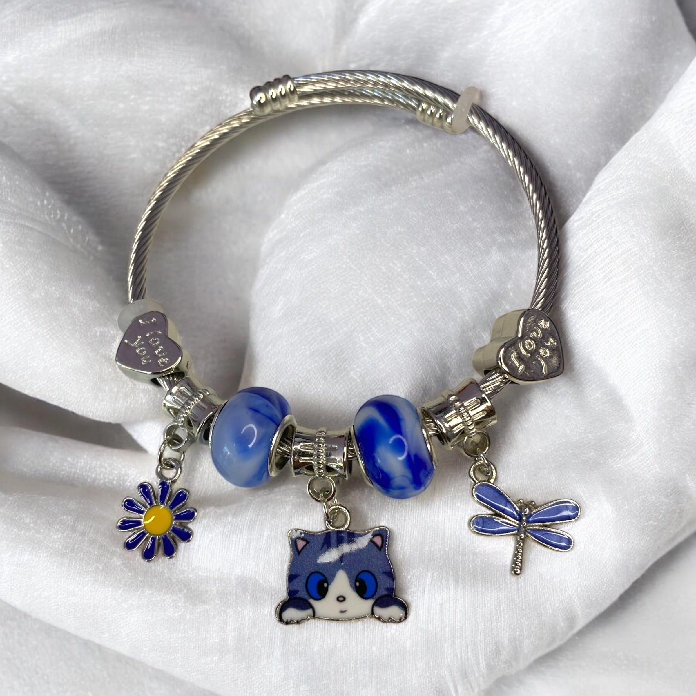 Kadın Kedicik Figürlü Çelik Pandora Charm Şık Bileklik