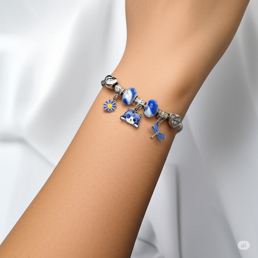 Kadın Kedicik Figürlü Çelik Pandora Charm Şık Bileklik