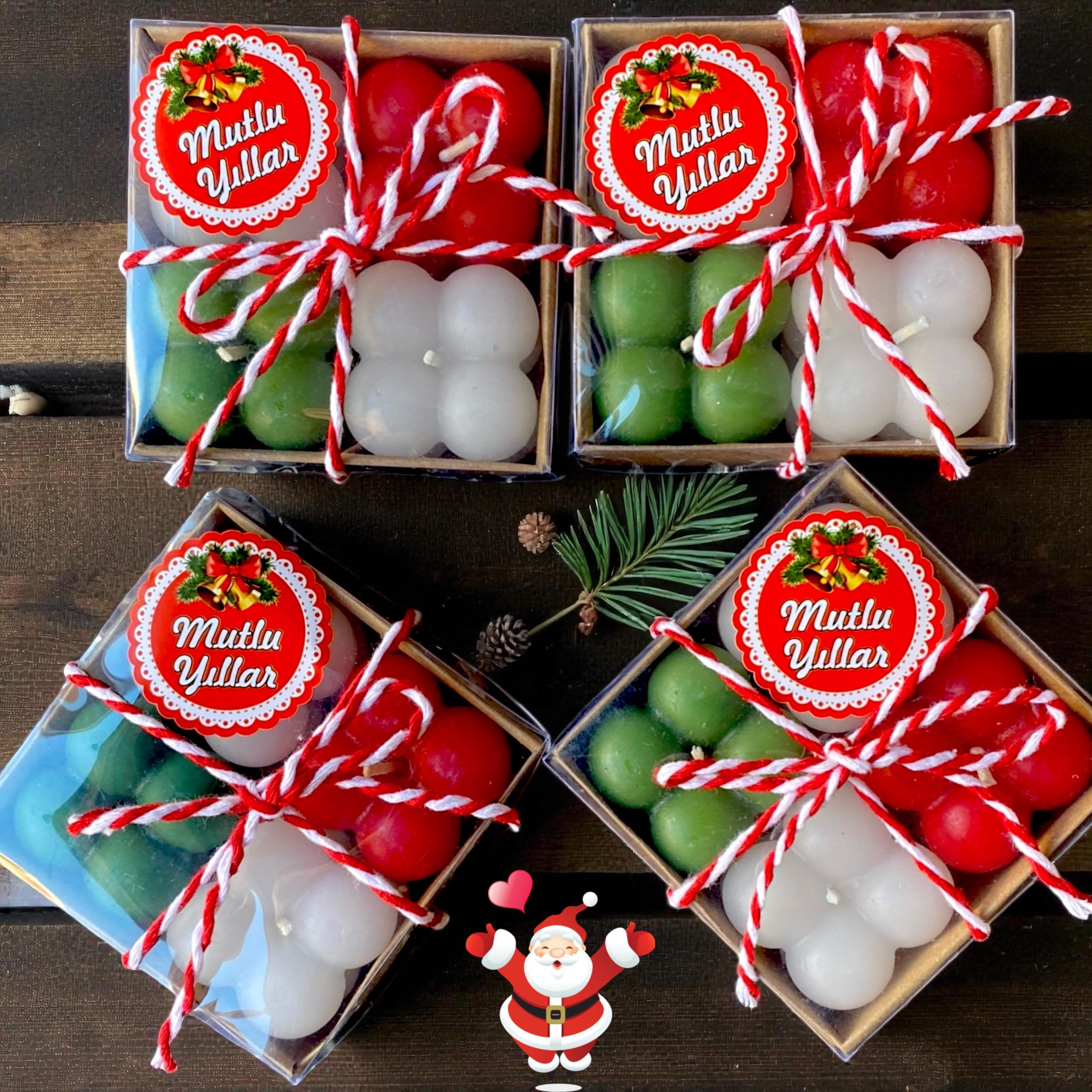 Yeni Yıl Yılbaşı 4 lü Mini Bubble Mum Hediye Paketi