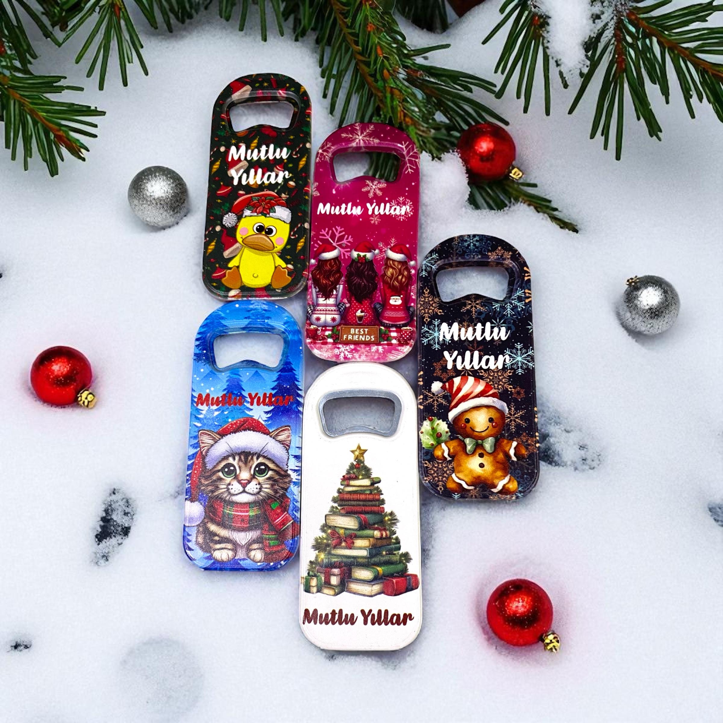 Yeni Yıl Yılbaşı Özel Karışık Desen 3 Adet Açacak Magnet