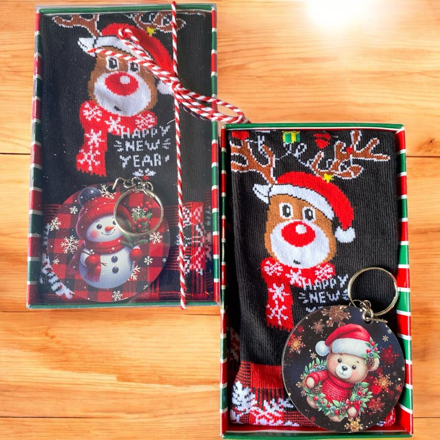 Yeni Yıl Hediyelik Çorap Anahtarlık Set