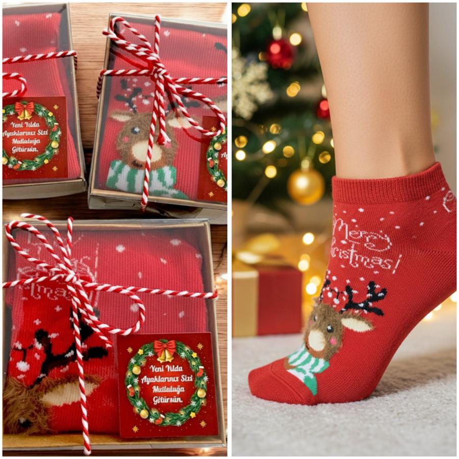 Yeni Yıl Kırmızı Kutulu Çorap
