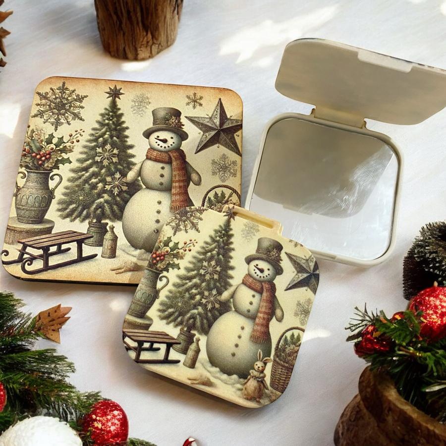 Yeni Yıl Nostalji Ahşap Bardak Altlığı Ayna Set