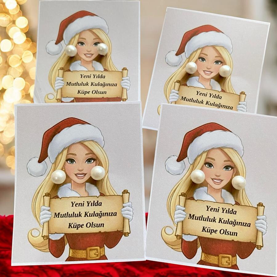 Yeni Yıl Hediyelik Tasarım Kartlı İnci Küpe