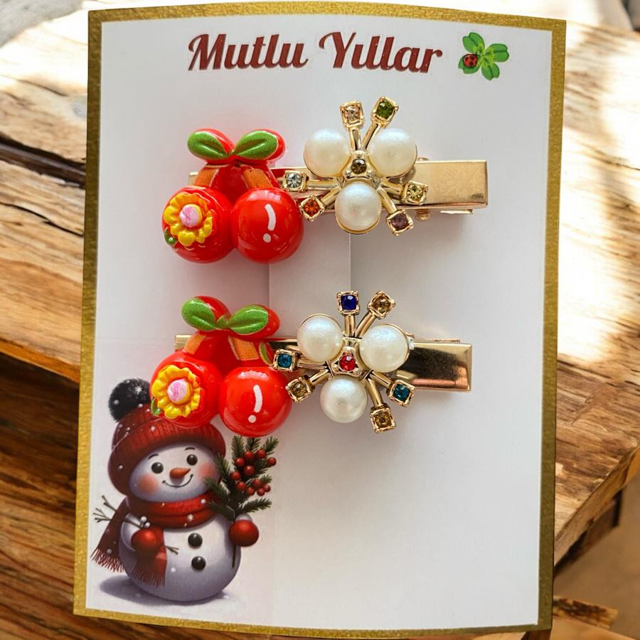 Kız Çocuk Kiraz Taşlı  Pens Toka 1 Çift