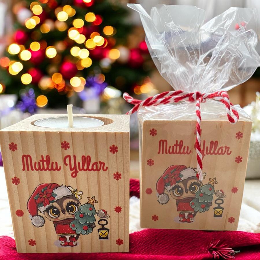 Yeni Yıl Ahşap Mumluk