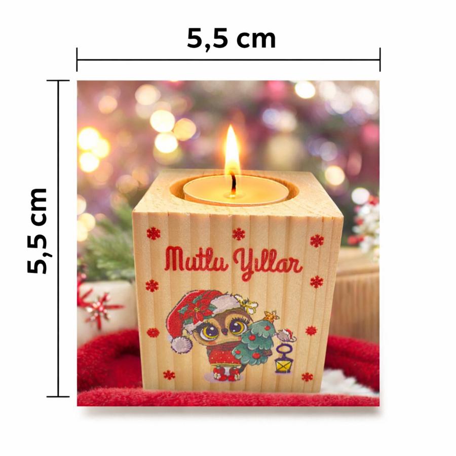 Yeni Yıl Ahşap Mumluk
