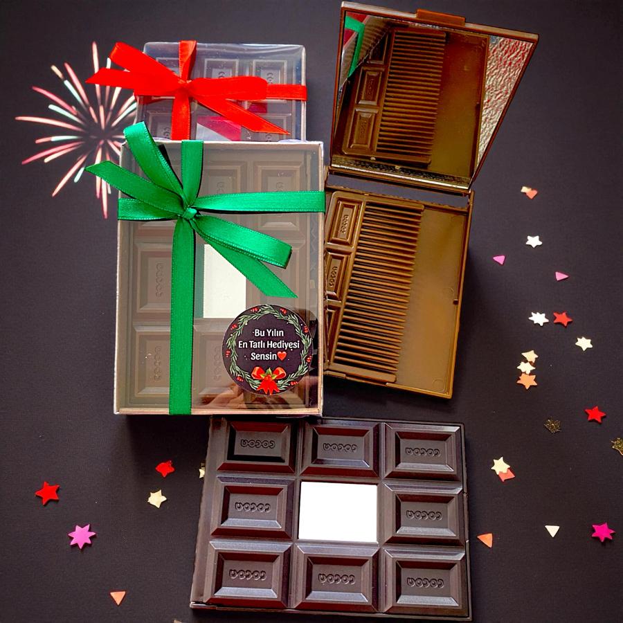 Şık Çikolata Görünümlü Ayna Tarak Set