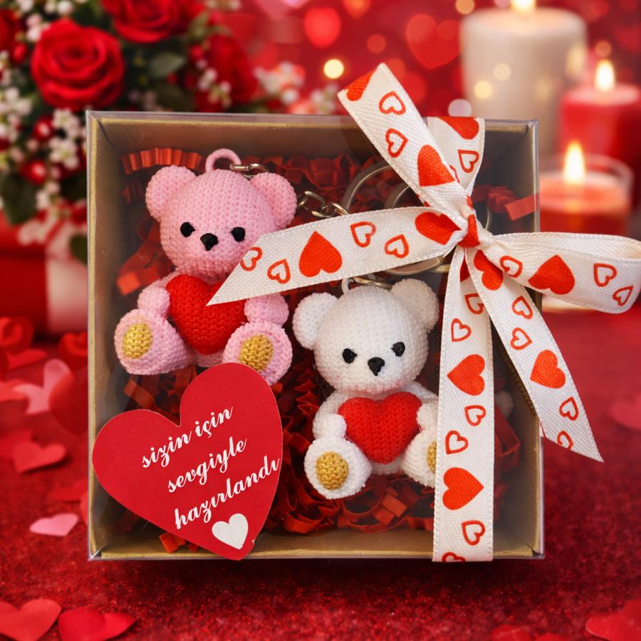 Sevgililer Günü Özel 2 Li Kalpli Ayıcık Hediye Seti