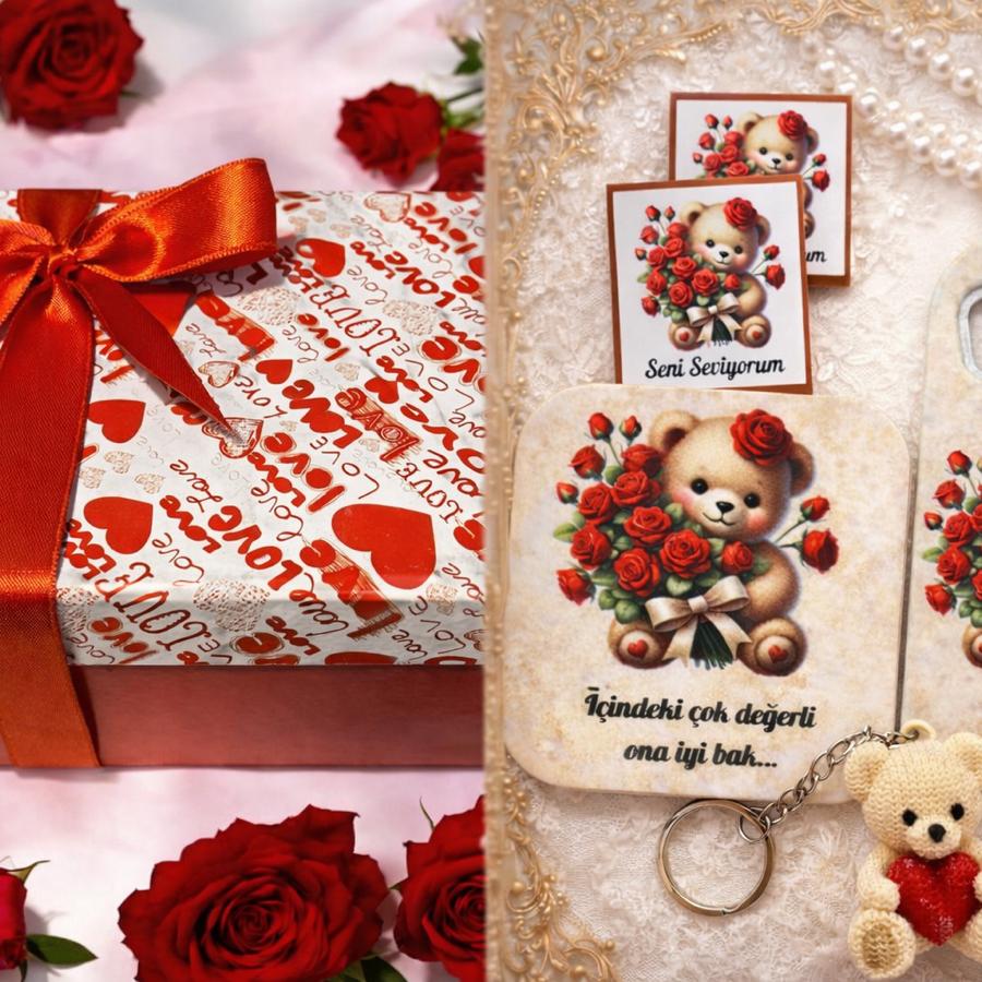 Ayıcıklı Sevgiliye Özel Kutulu  Hediye Seti