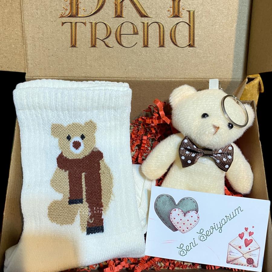 Ayıcıklı Çorap ve Peluş Anahtarlık Hediye Seti